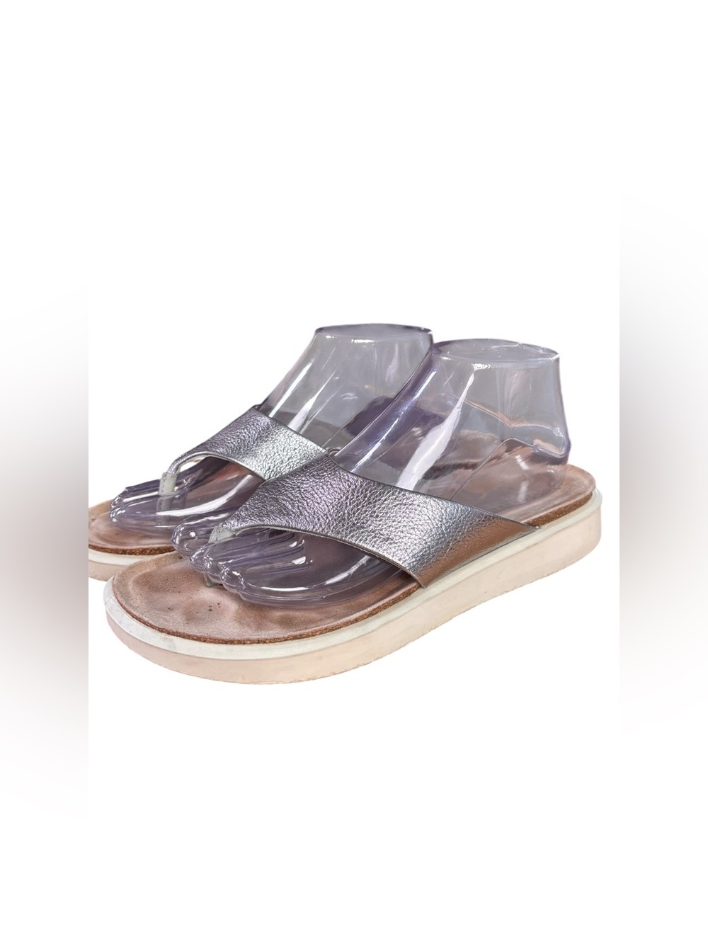 ECCO Corksphere Silver Metallic Leather Thong Sandals - Women’s EU 40 / US 9